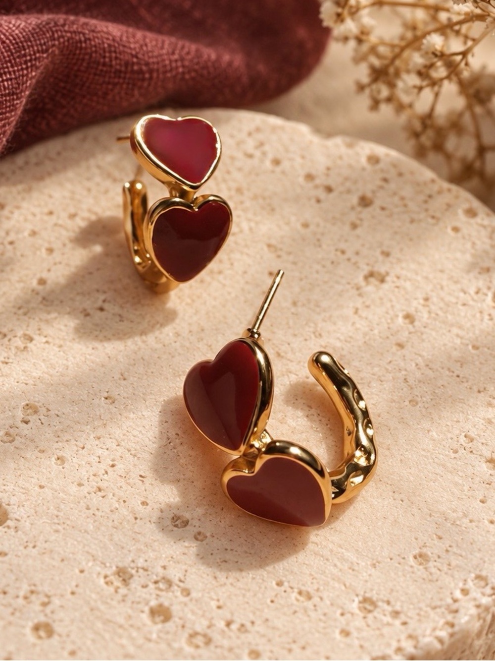 Red Heart Hoop Earrings Trendy Jewelry